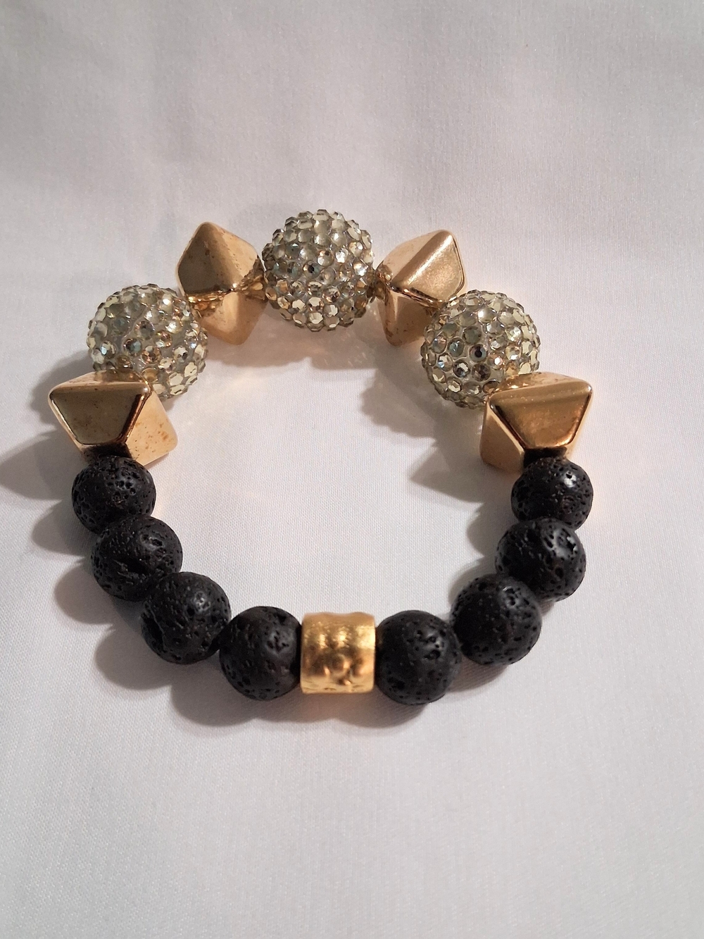 Gold & Black Lava Beaded Stretch Bracelet